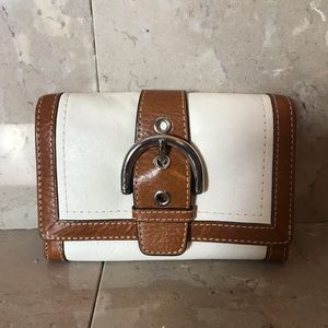 Coach White and Brown Leather Buckle Wallet